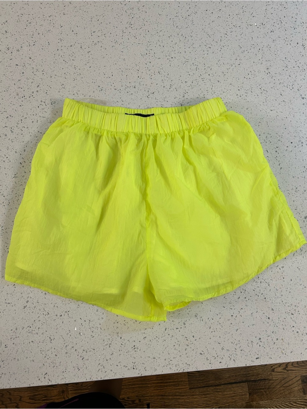 High-Waist Neon Yellow Women's Elastic Waist Shorts